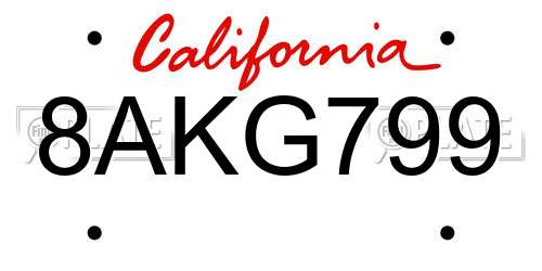 8AKG799 California License Plate
