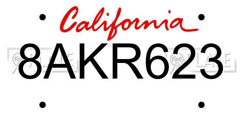 8AKR623 California License Plate