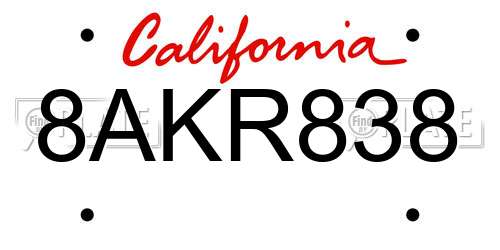 8AKR838 California License Plate