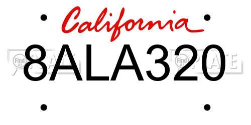 8ALA320 California License Plate