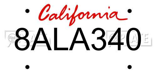 8ALA340 California License Plate