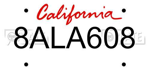 8ALA608 California License Plate