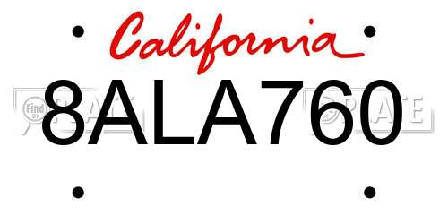 8ALA760 California License Plate
