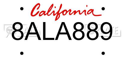 8ALA889 California License Plate