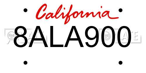 8ALA900 California License Plate