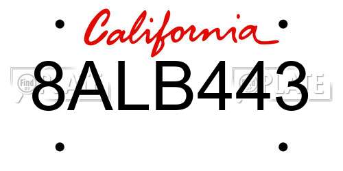 8ALB443 California License Plate