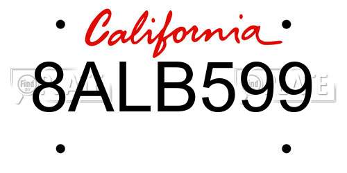 8ALB599 California License Plate