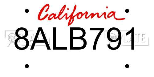 8ALB791 California License Plate