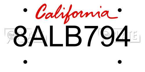 8ALB794 California License Plate