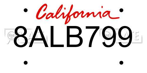 8ALB799 California License Plate