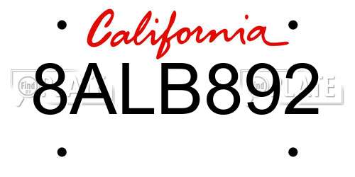 8ALB892 California License Plate