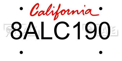 8ALC190 California License Plate