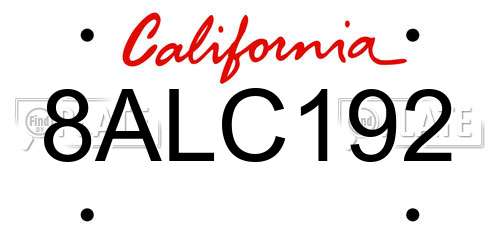 8ALC192 California License Plate
