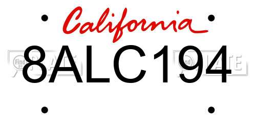 8ALC194 California License Plate