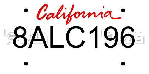 8ALC196 California License Plate