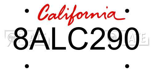 8ALC290 California License Plate