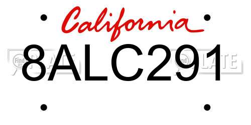 8ALC291 California License Plate