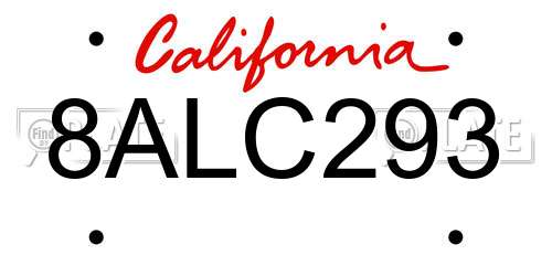 8ALC293 California License Plate