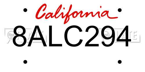 8ALC294 California License Plate