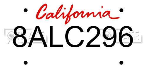 8ALC296 California License Plate