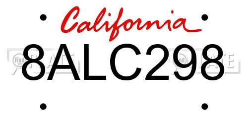 8ALC298 California License Plate