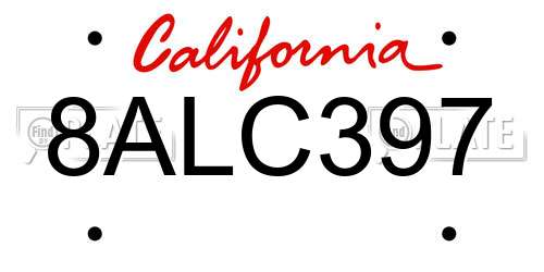 8ALC397 California License Plate