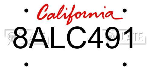8ALC491 California License Plate
