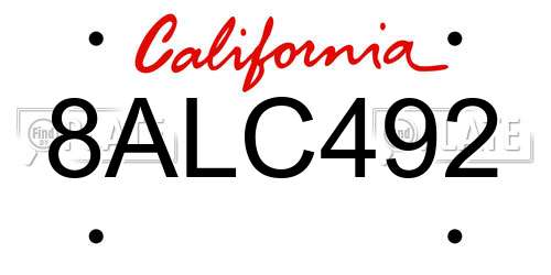 8ALC492 California License Plate