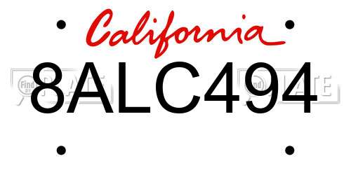 8ALC494 California License Plate