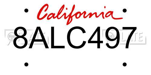 8ALC497 California License Plate