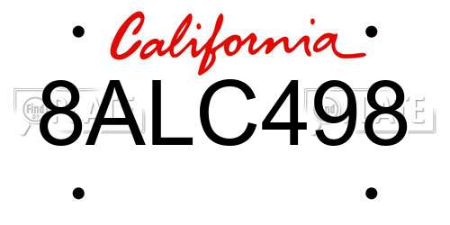 8ALC498 California License Plate