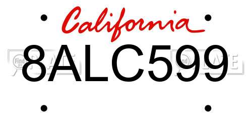8ALC599 California License Plate