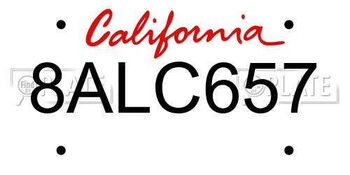 8ALC657 California License Plate