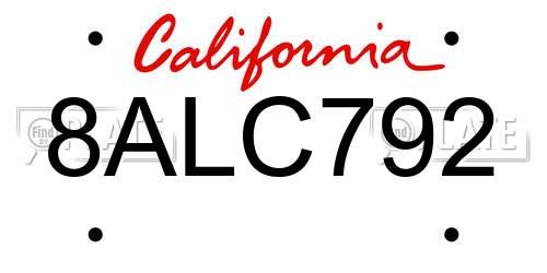 8ALC792 California License Plate