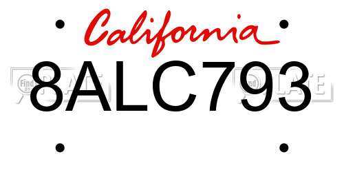 8ALC793 California License Plate