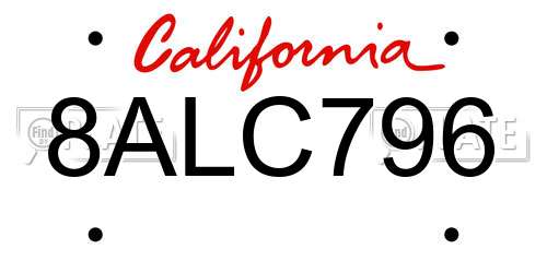 8ALC796 California License Plate
