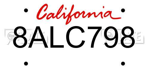 8ALC798 California License Plate