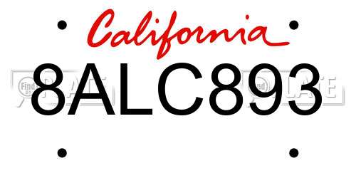 8ALC893 California License Plate