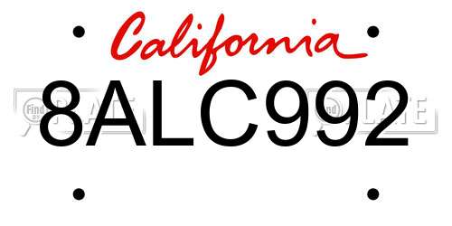 8ALC992 California License Plate