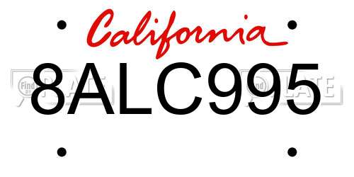 8ALC995 California License Plate