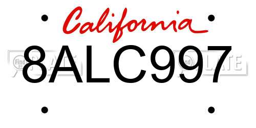 8ALC997 California License Plate