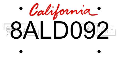 8ALD092 California License Plate
