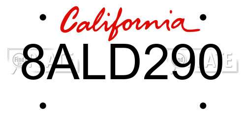 8ALD290 California License Plate