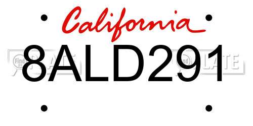8ALD291 California License Plate