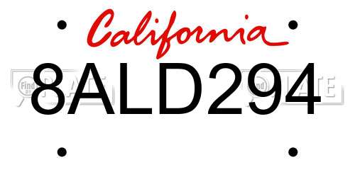 8ALD294 California License Plate