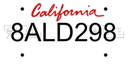 8ALD298 California License Plate