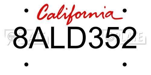 8ALD352 California License Plate