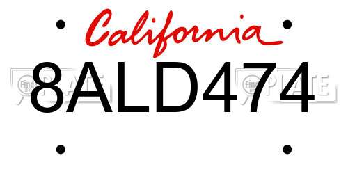 8ALD474 California License Plate