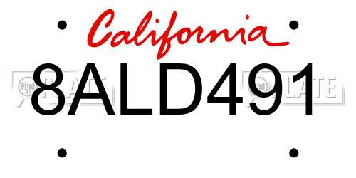 8ALD491 California License Plate