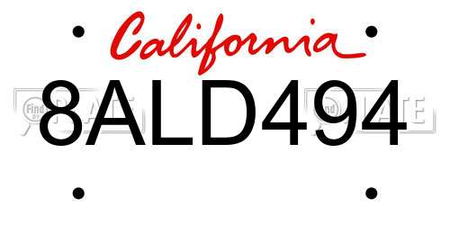 8ALD494 California License Plate